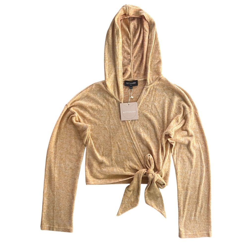 Kittenish Women’s L Golden Yellow Hooded Long Sleeve Hooded Sunny Wrap Plush Top